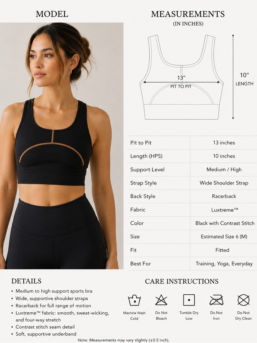 lululemon athletica Black Crop Sports Bra with Contrast Stitch